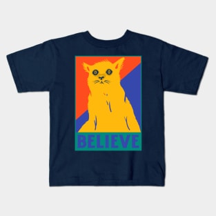 Believe / Retro Design / Funny Cat / Yellow Cat Kids T-Shirt